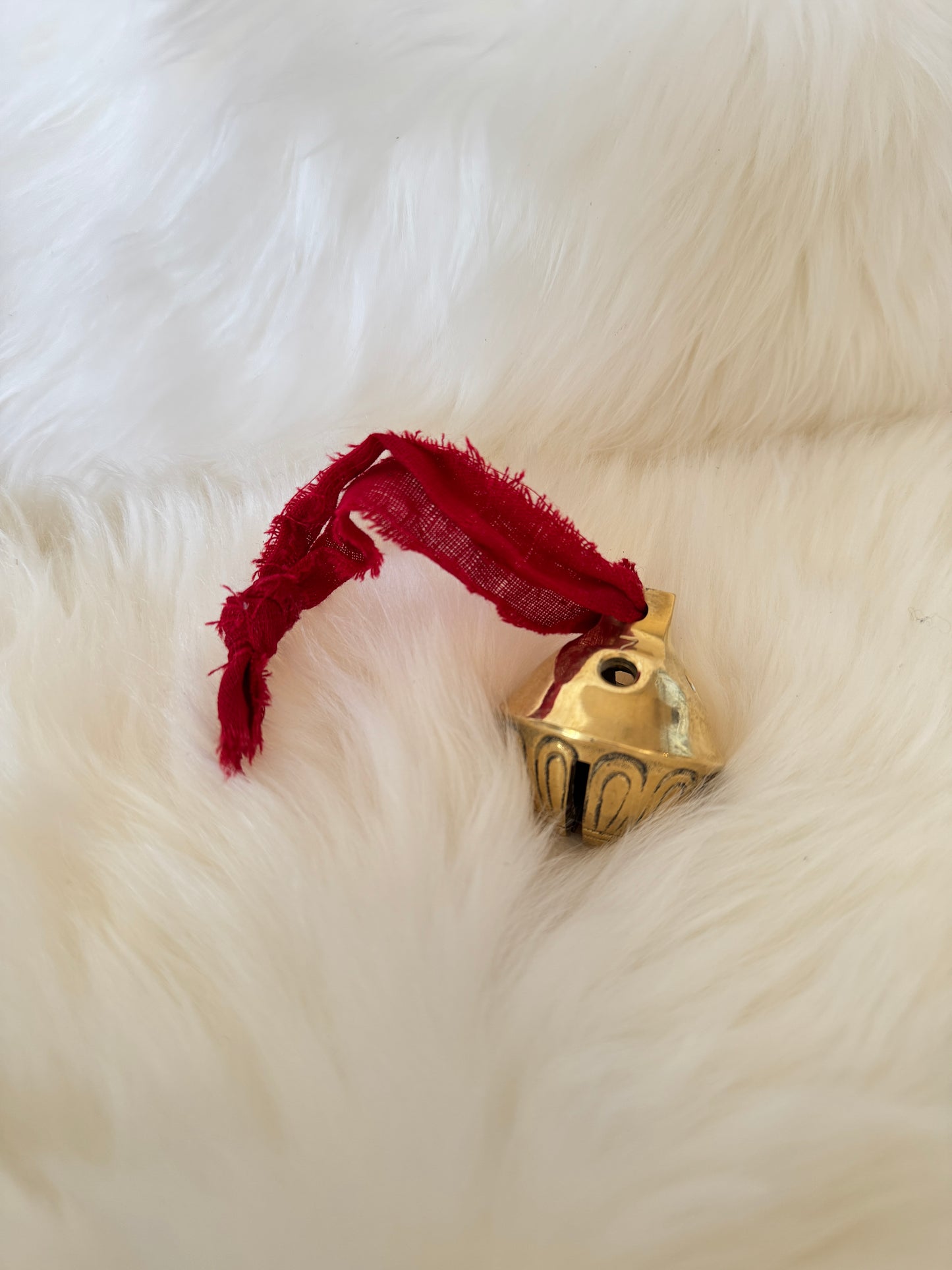 Solid Brass Sleigh Bells - Solid Brass #7 - Red Tie