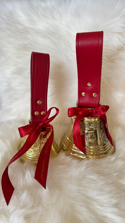 Solid Brass Sleigh Bells - Swiss Cow Bell Solid Brass #4 - Red