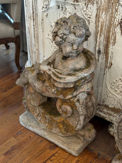 Antique 19th c. French Autumn & Winter Putti Garden Statues (pair)