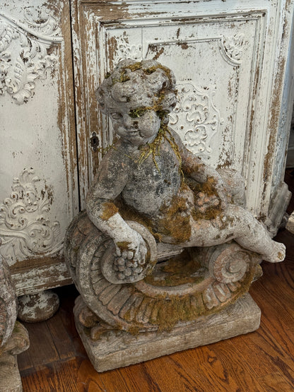 Antique 19th c. French Autumn & Winter Putti Garden Statues (pair)