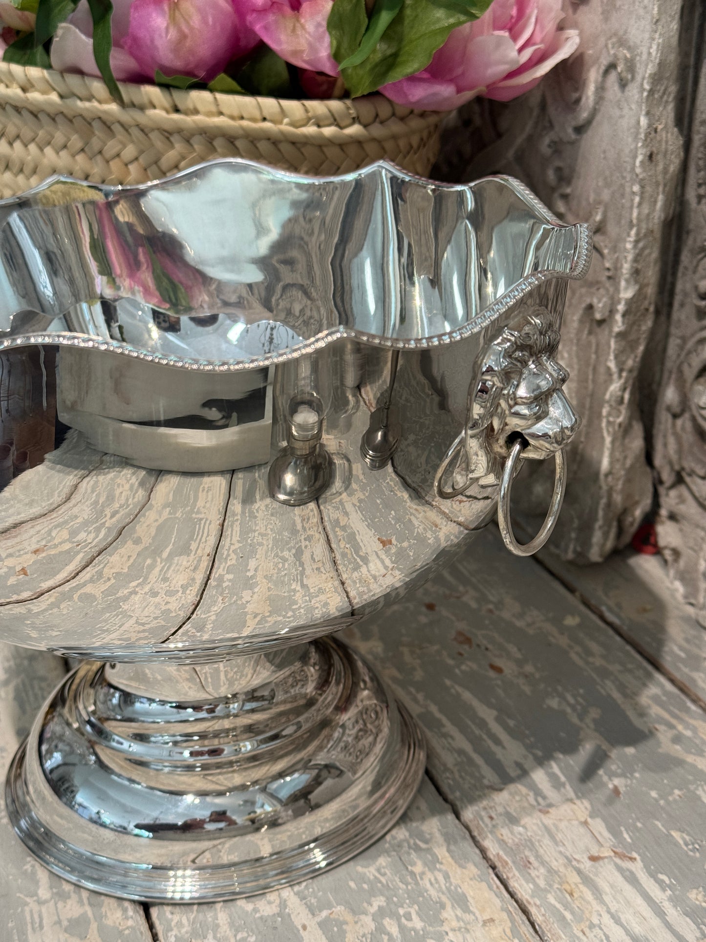 Vintage 20th c. English Silverplate Lion Head Champagne Bowl