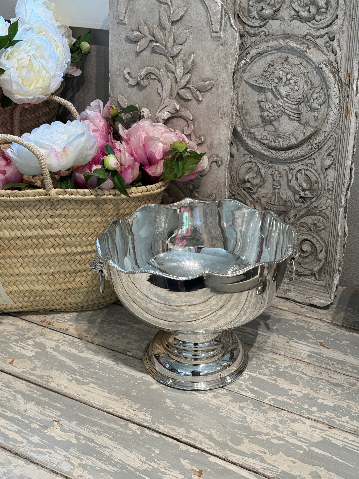 Vintage 20th c. English Silverplate Lion Head Champagne Bowl