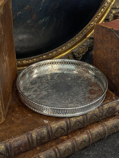 Vintage 20th c. English Silverplate Serving Tray - Round Small