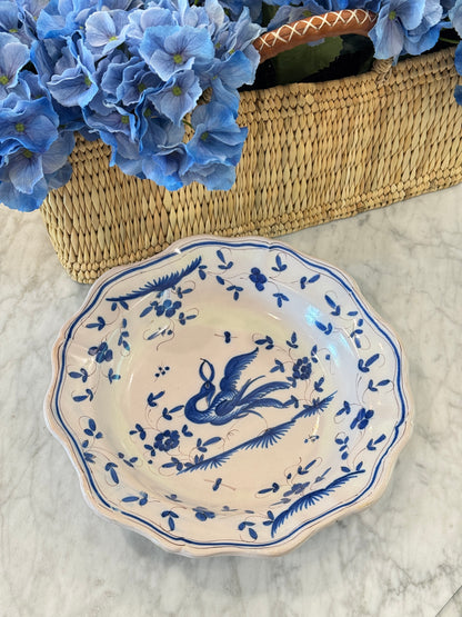 Antique 20th c. Blue & White Moustiers Round Serving Bowl