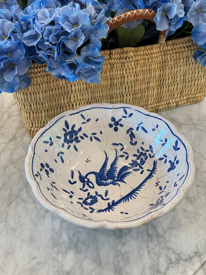 Vintage 20th c. Blue & White Moustiers Footed Serving Bowl