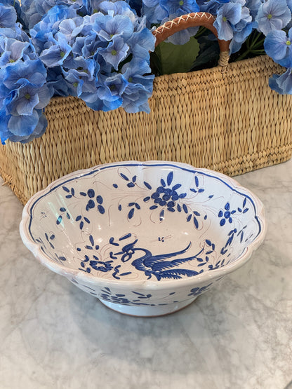 Vintage 20th c. Blue & White Moustiers Footed Serving Bowl
