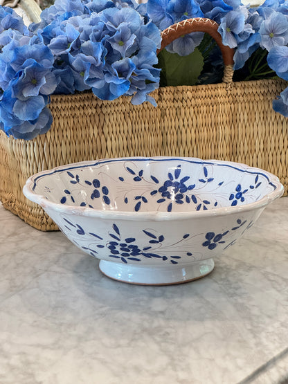 Vintage 20th c. Blue & White Moustiers Footed Serving Bowl