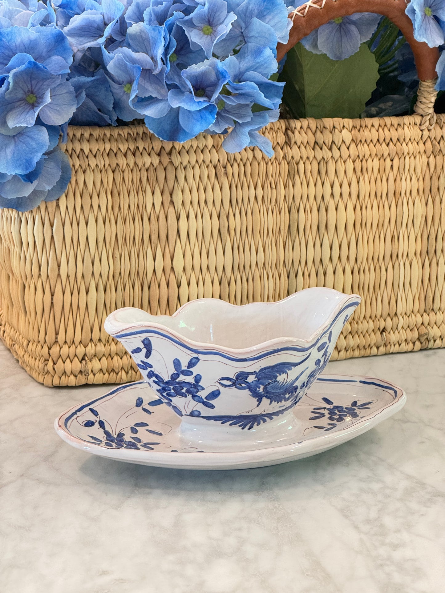 Vintage 20th c. Blue & White Moustiers Saucière