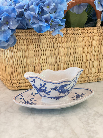 Vintage 20th c. Blue & White Moustiers Saucière