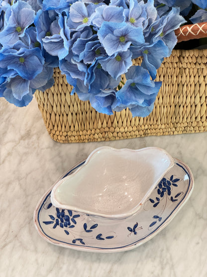 Vintage 20th c. Blue & White Moustiers Saucière