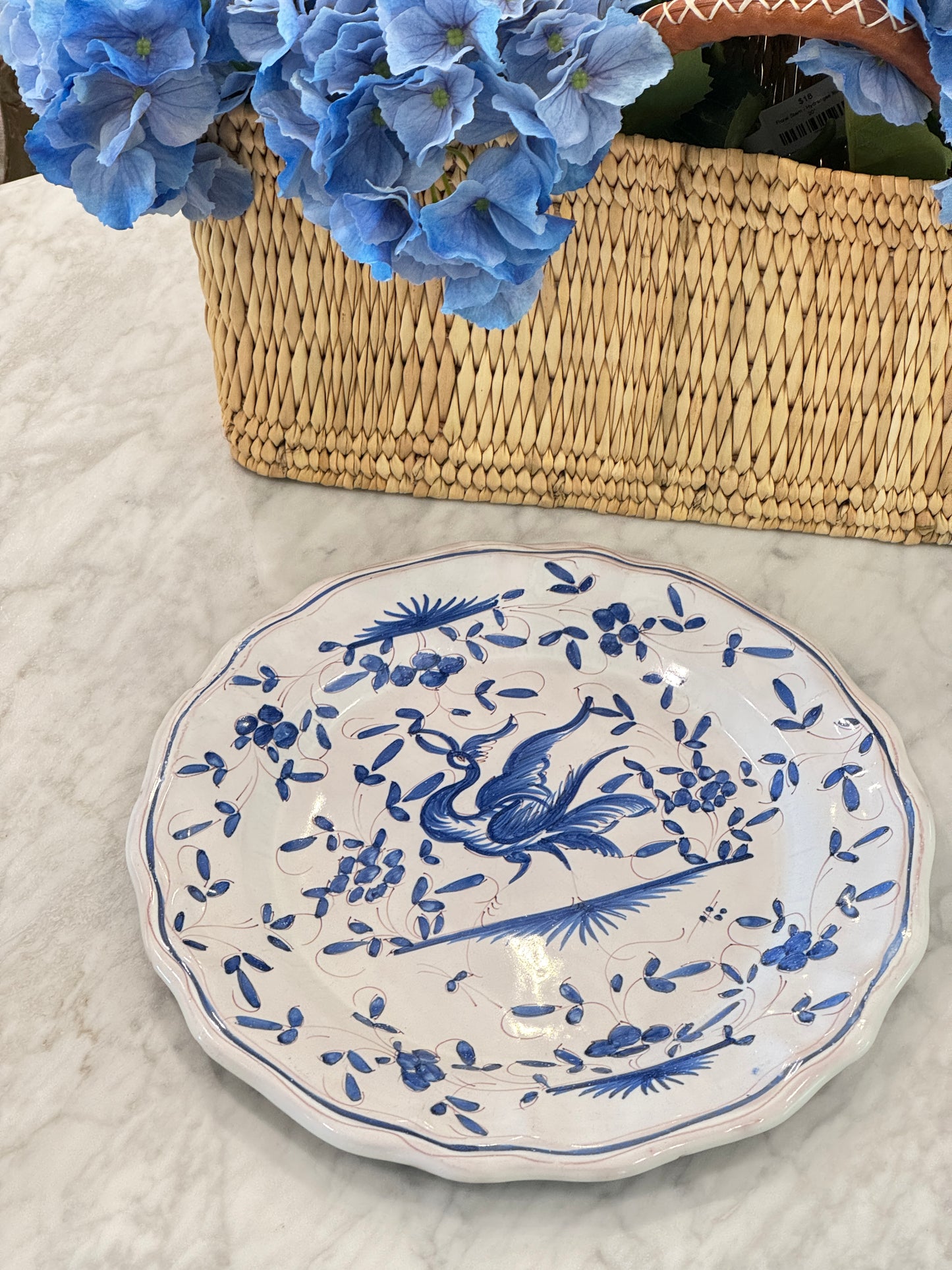 Vintage 20th c. Blue & White Moustiers Round Platter