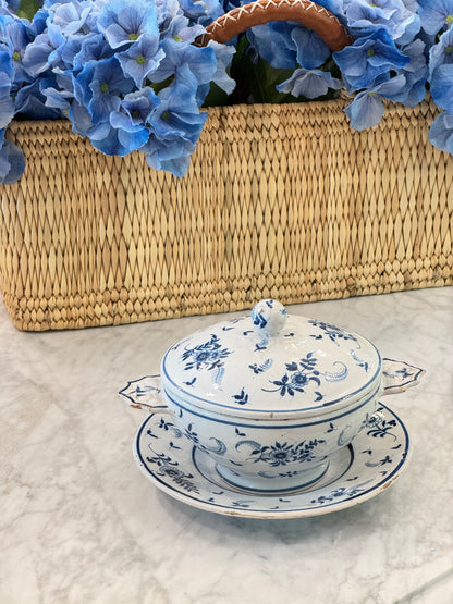Antique 18th c. French Blue & White Faience Écuelle