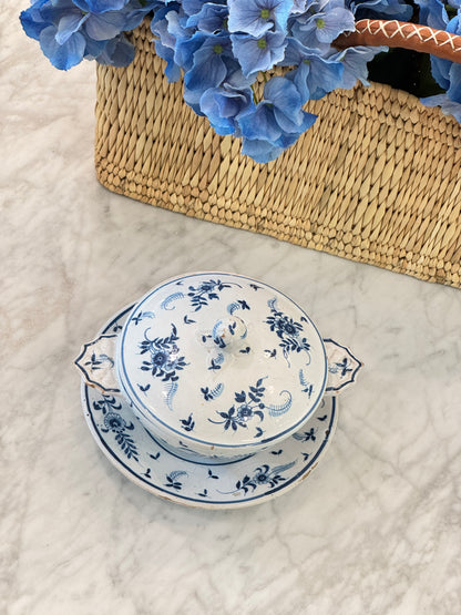 Antique 18th c. French Blue & White Faience Écuelle
