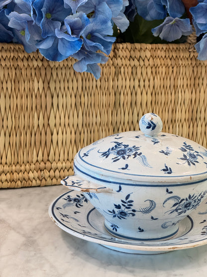 Antique 18th c. French Blue & White Faience Écuelle