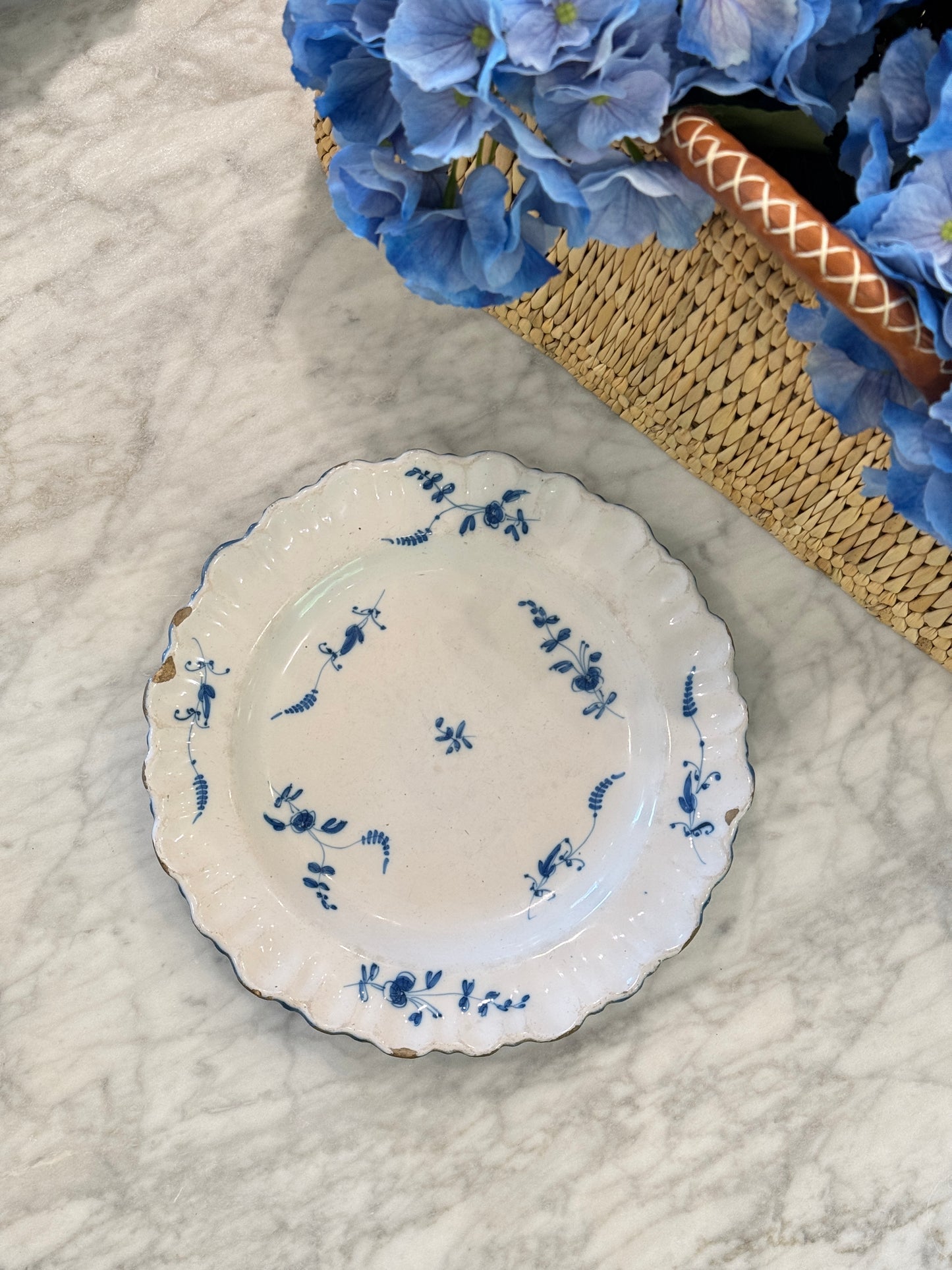 Antique 18th c. French Blue & White Faience Plate