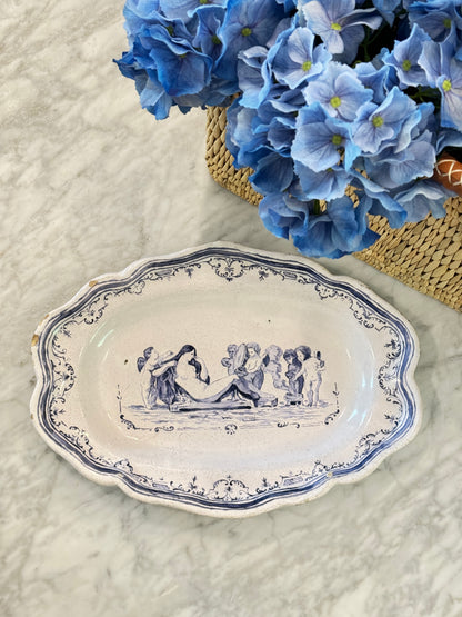 Antique 19th c. French Blue & White Faience Platter