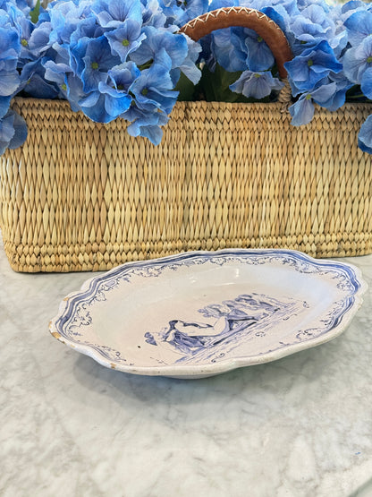 Antique 19th c. French Blue & White Faience Platter