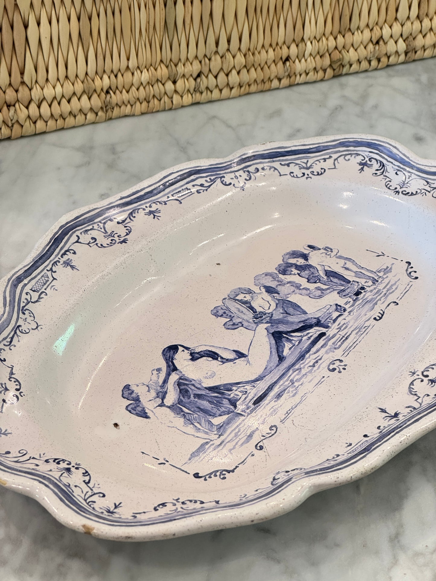 Antique 19th c. French Blue & White Faience Platter
