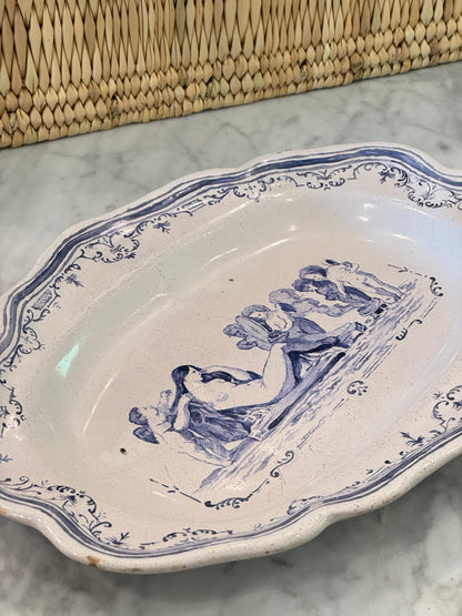 Antique 19th c. French Blue & White Faience Platter