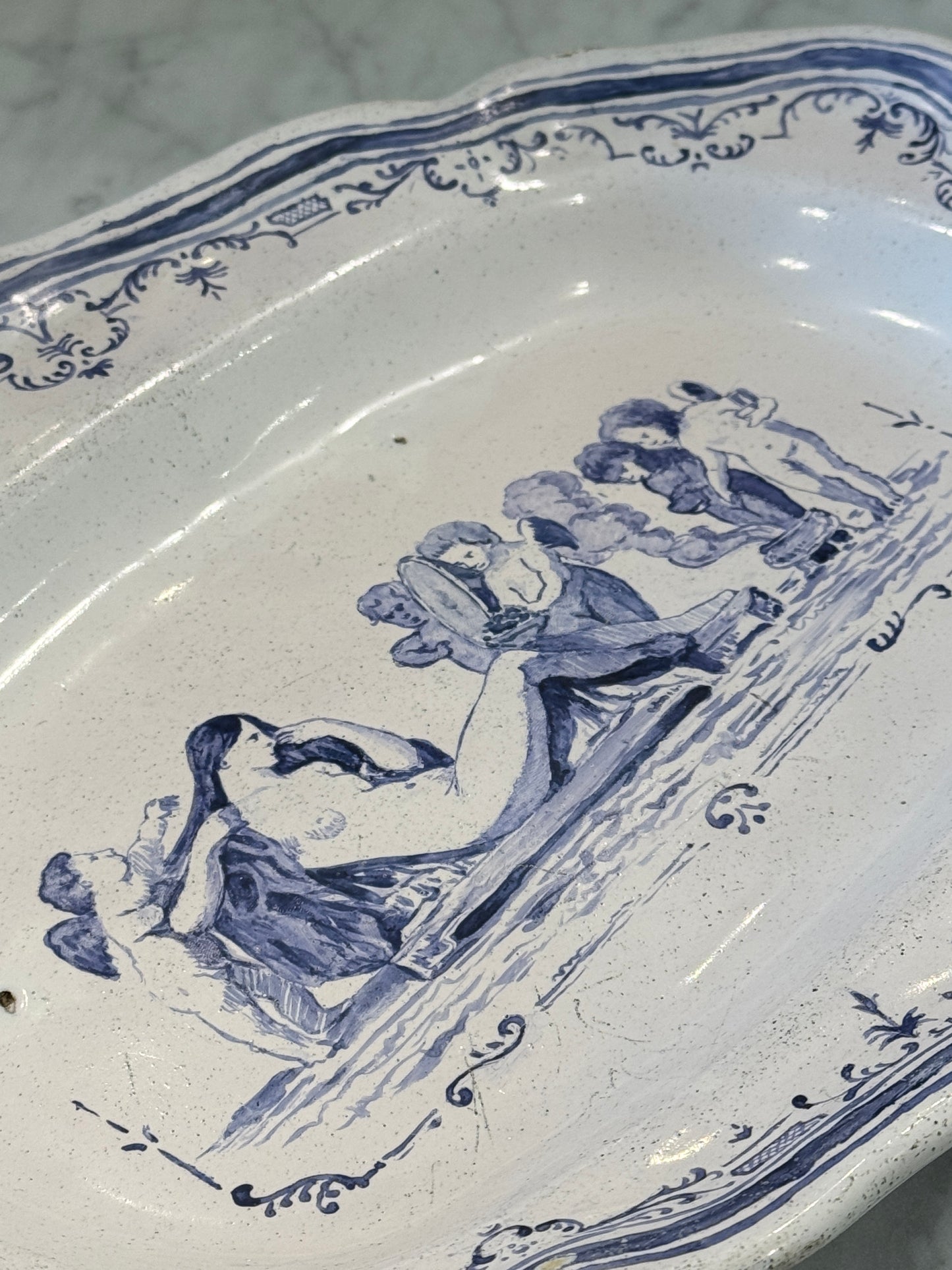 Antique 19th c. French Blue & White Faience Platter