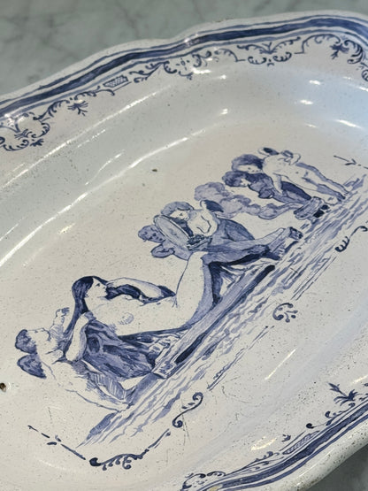 Antique 19th c. French Blue & White Faience Platter