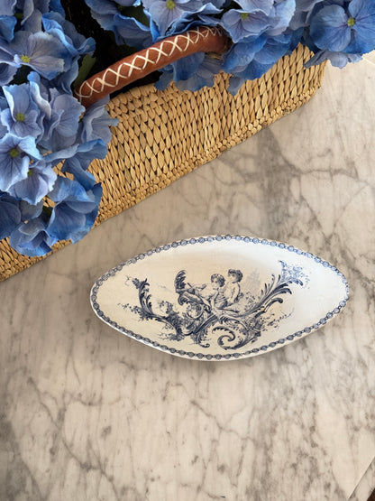 Antique 19th c. French Blue & White Cherub Dish