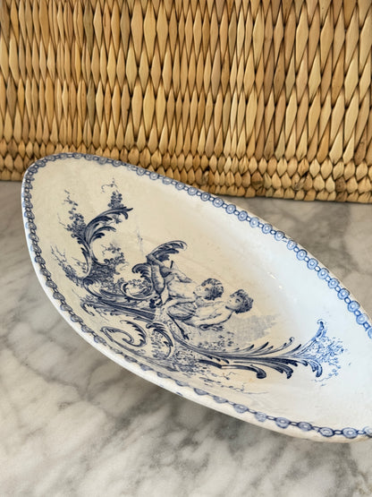 Antique 19th c. French Blue & White Cherub Dish