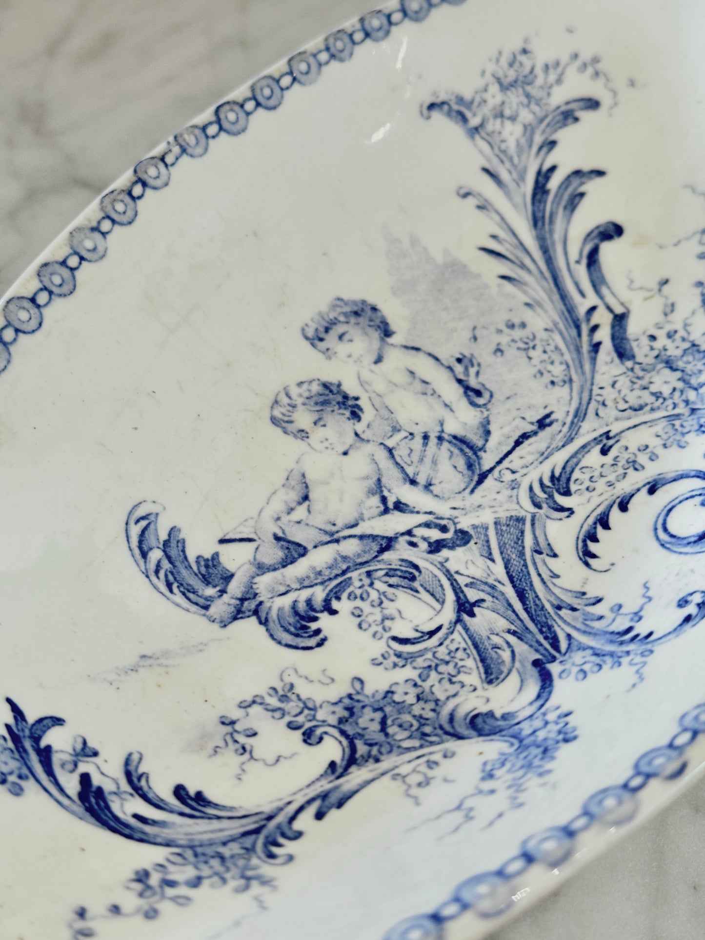 Antique 19th c. French Blue & White Cherub Dish