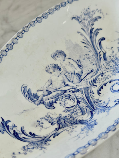 Antique 19th c. French Blue & White Cherub Dish