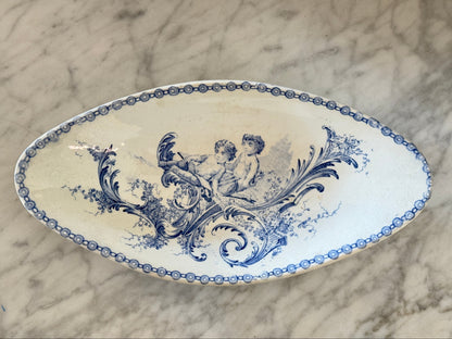 Antique 19th c. French Blue & White Cherub Dish