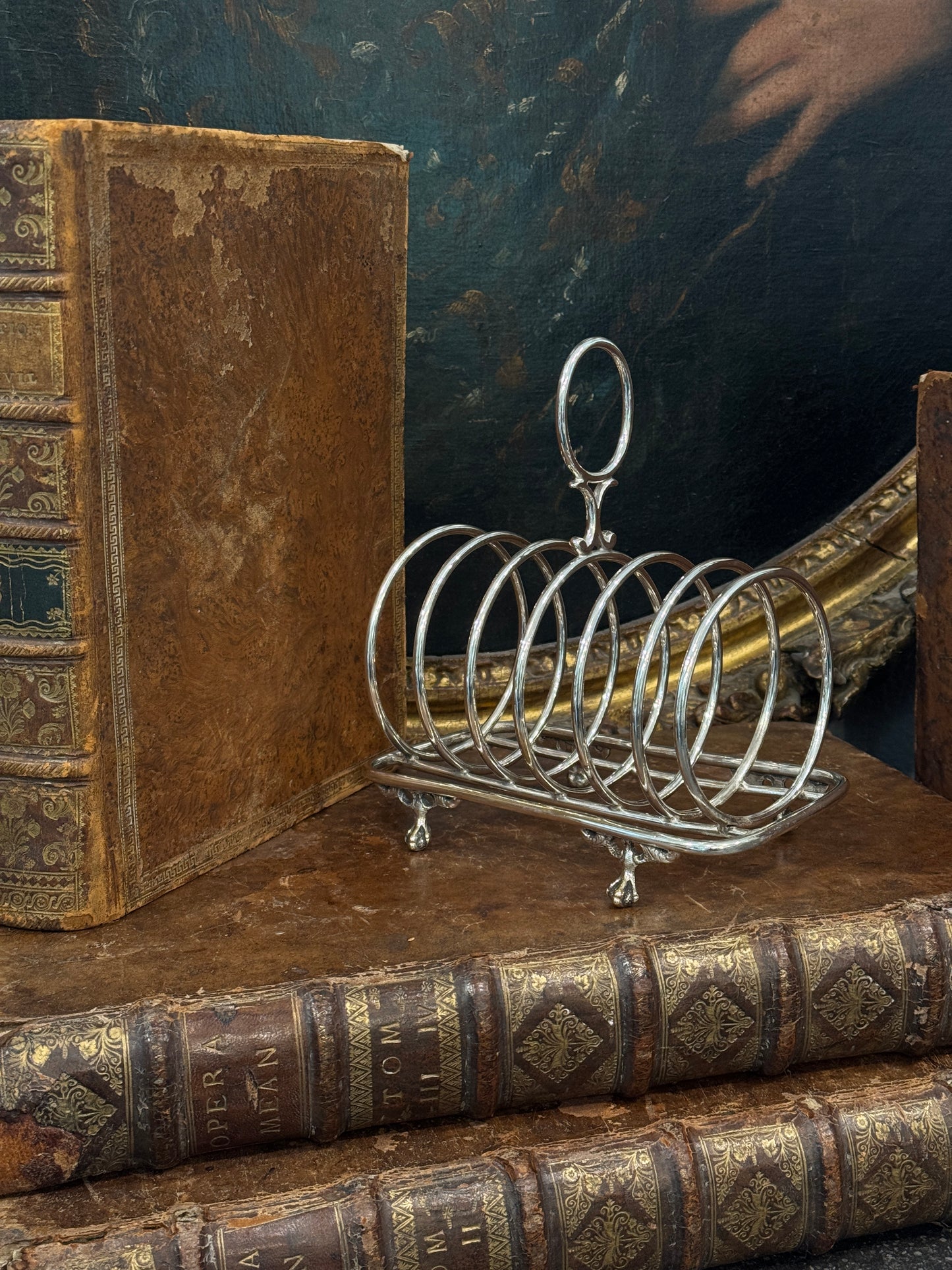 Antique 19th c. English Silverplate Toast Rack with Claw Feet (6 slots)