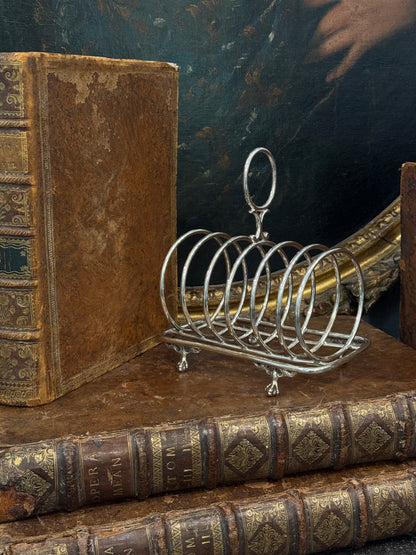 Antique 19th c. English Silverplate Toast Rack with Claw Feet (6 slots)