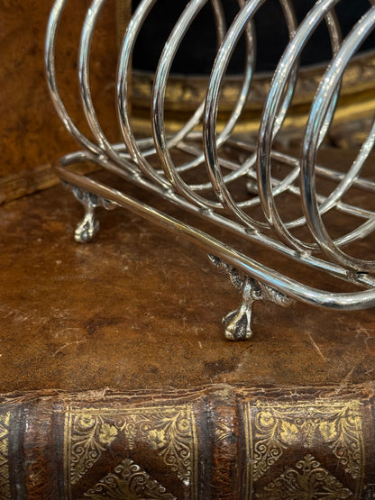 Antique 19th c. English Silverplate Toast Rack with Claw Feet (6 slots)