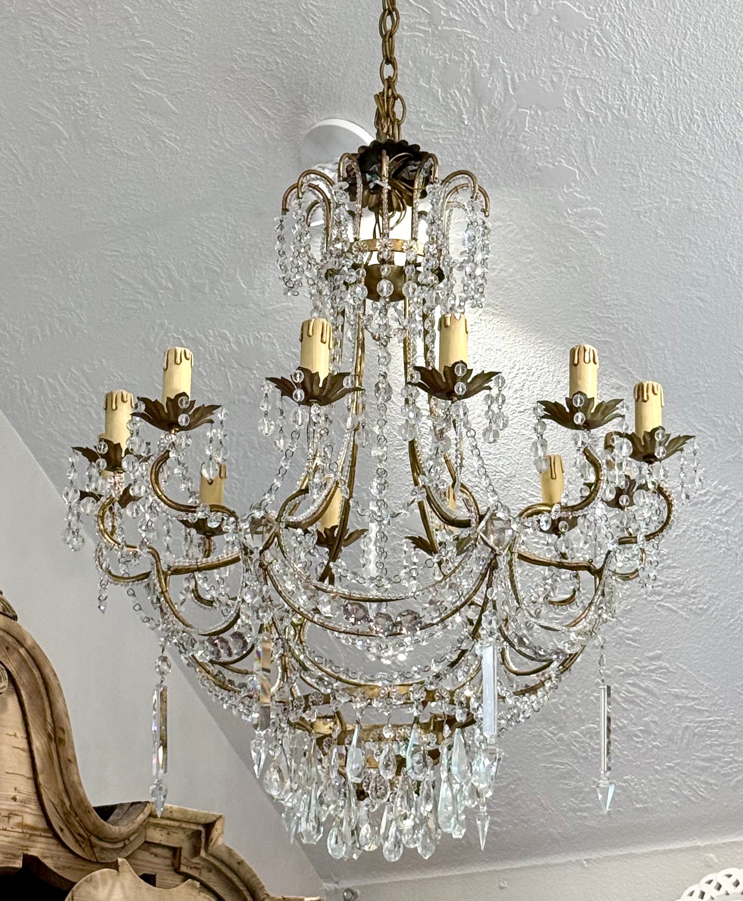 Antique 19th c. French Louis XV Crystal Chandelier - Gold
