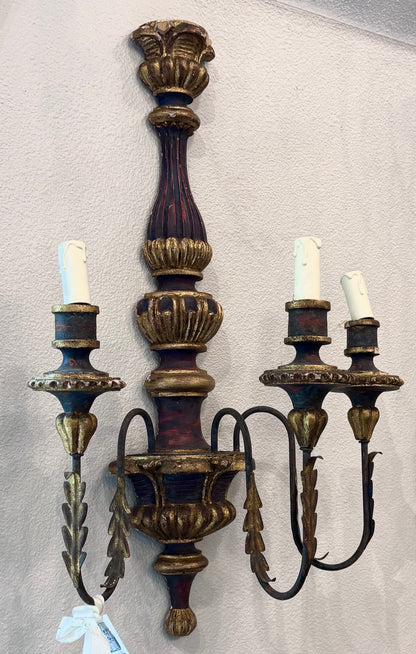 Antique 19th c. Italian Baroque Revival Giltwood Sconces (pair)