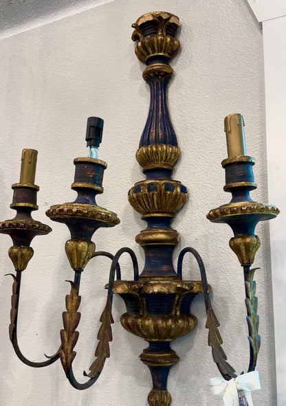 Antique 19th c. Italian Baroque Revival Giltwood Sconces (pair)