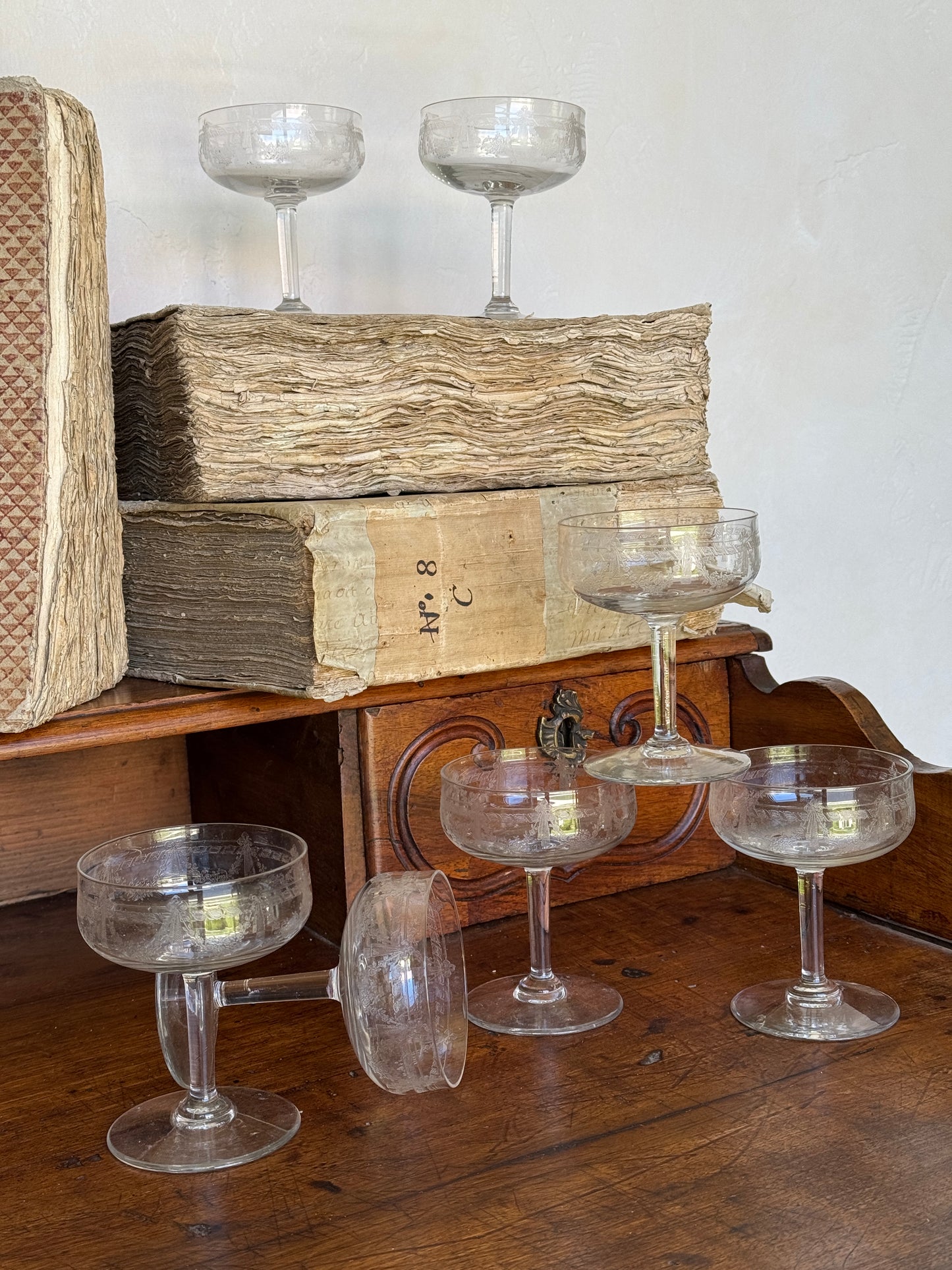 Antique French Coupe Glasses found in France (set of 11)