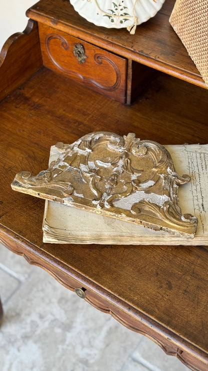 Antique 19th c. French Rococo Giltwood Crest Fragment
