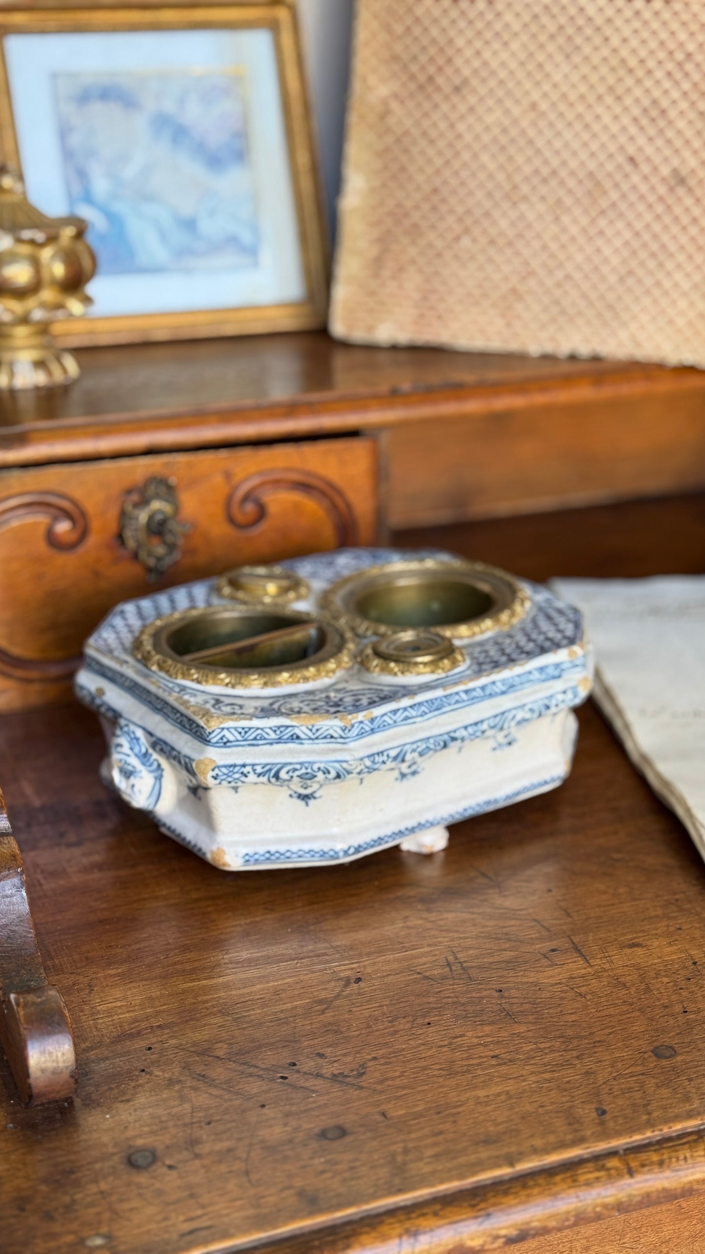 Antique 18th c. Moustiers Inkwell