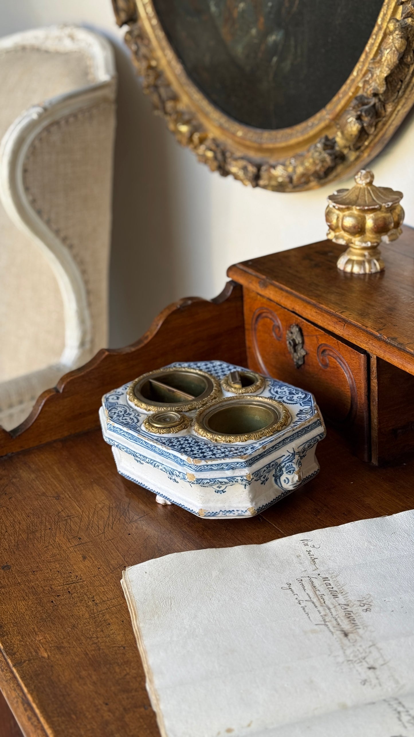 Antique 18th c. Moustiers Inkwell