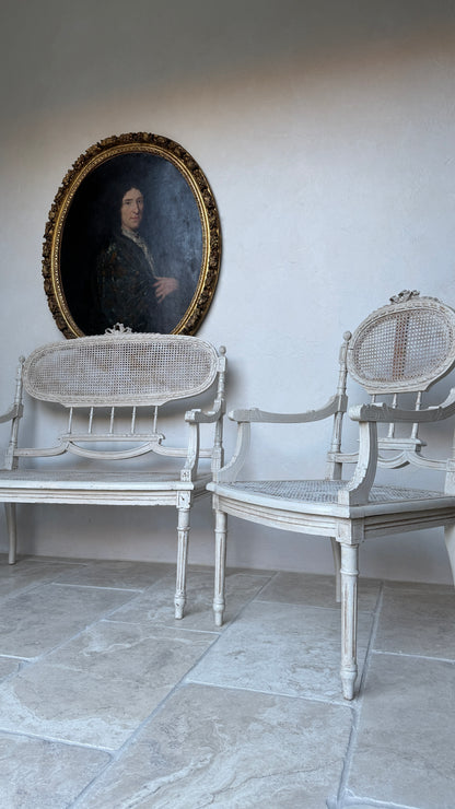 Antique 19th c. French Louis XVI Style Cane Bench