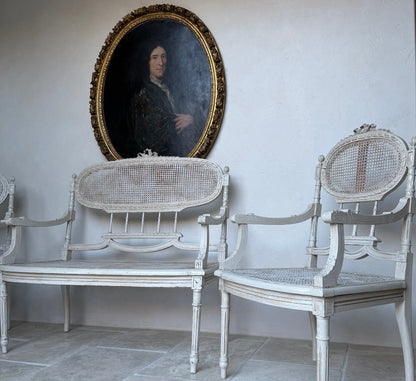 Antique 19th c. French Louis XVI Style Cane Bench