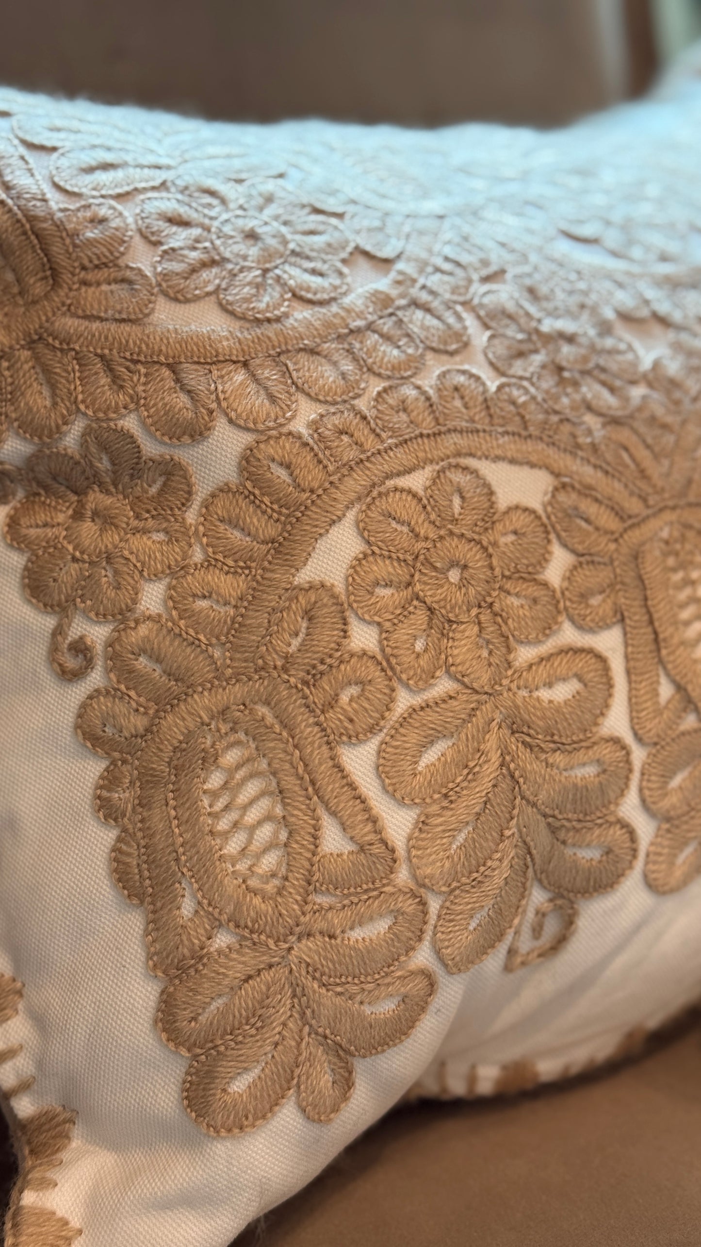 Antique European Linen Pillow - White with Taupe Stitching Small