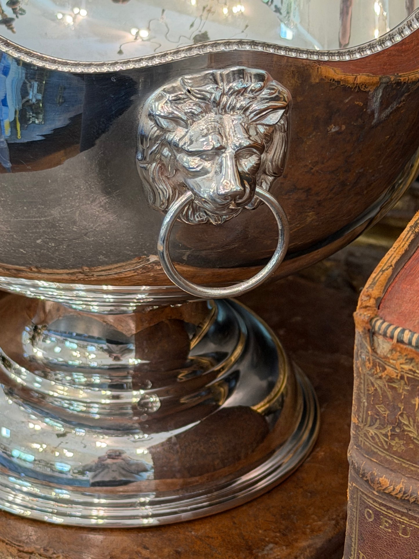Vintage 20th c. English Silverplate Lion Head Champagne Bowl