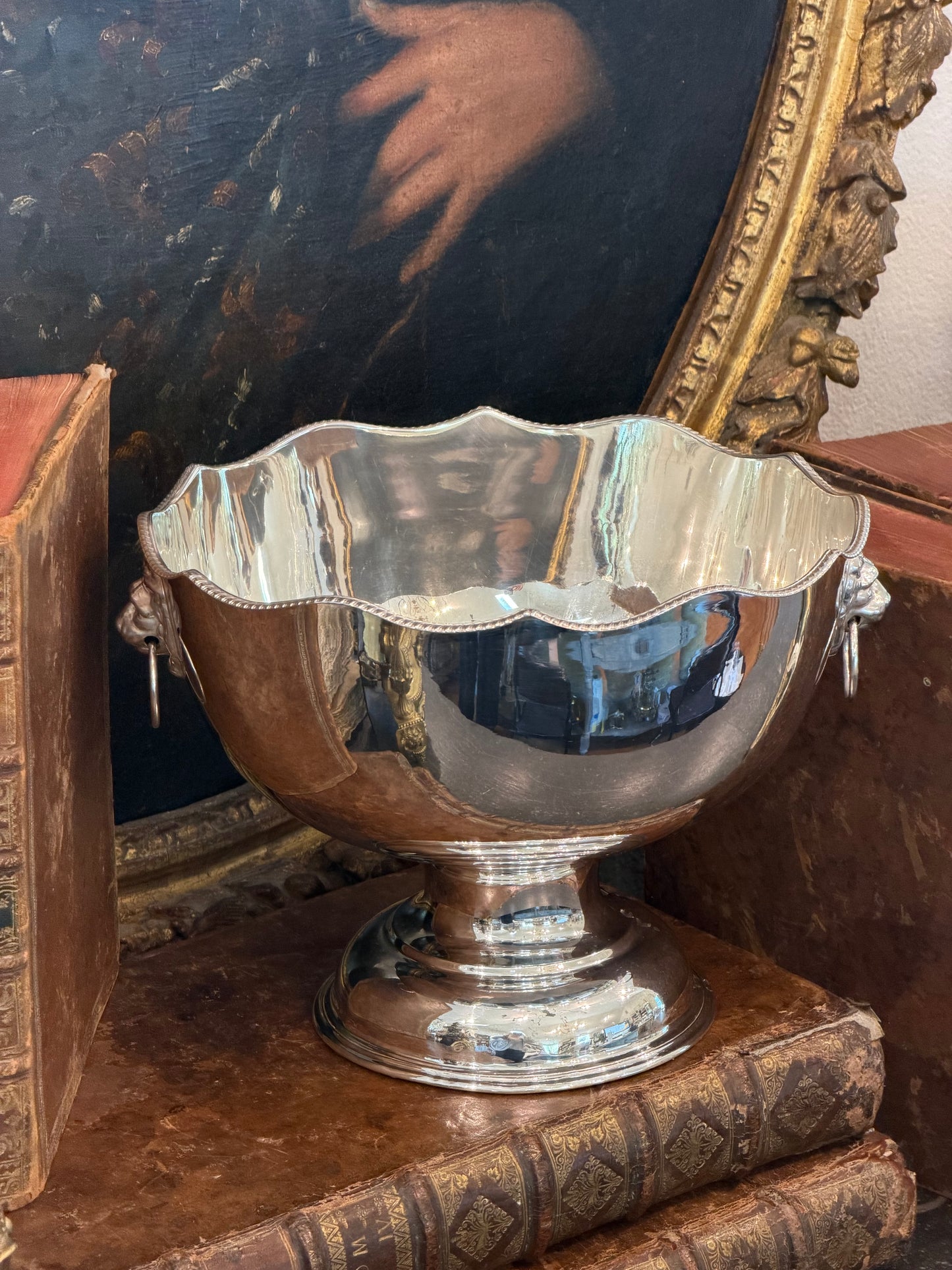 Vintage 20th c. English Silverplate Lion Head Champagne Bowl