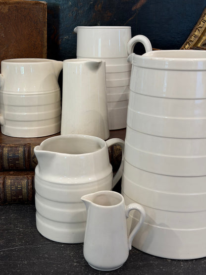 Antique 20th c. English Edwardian Ironstone Banded Dairy Jug - Medium