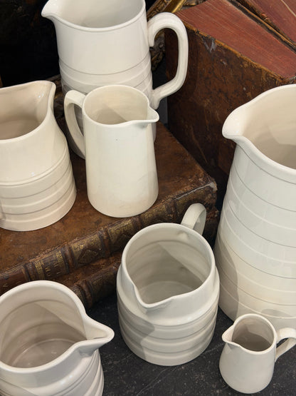 Antique 20th c. English Edwardian Ironstone Banded Dairy Jug - Medium
