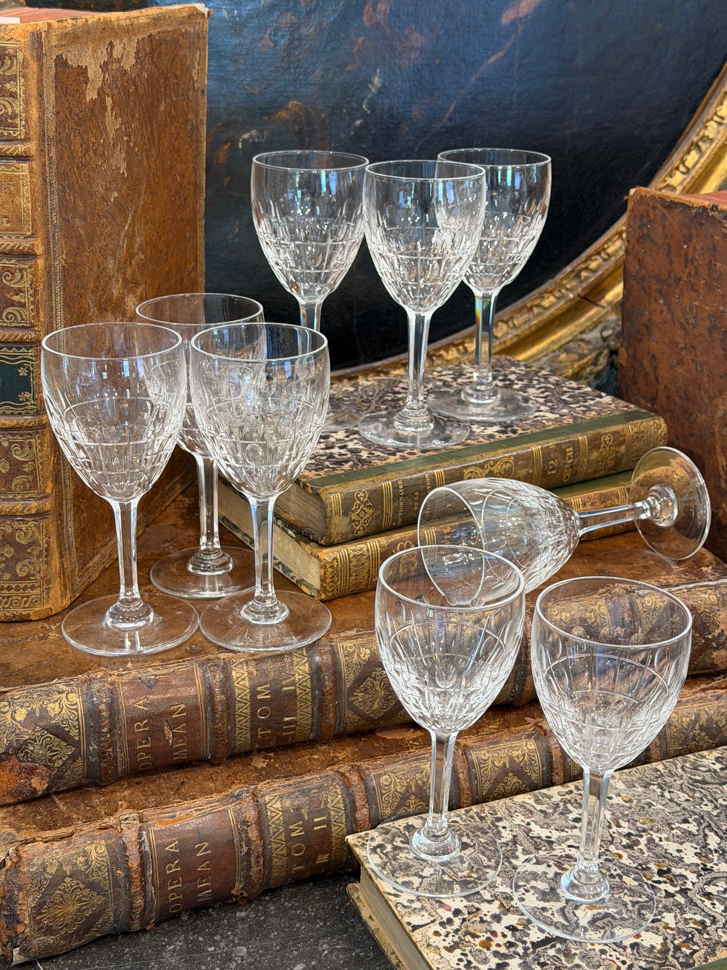 Vintage 20th c. French Crystal Aperitif Glasses (set of 9)