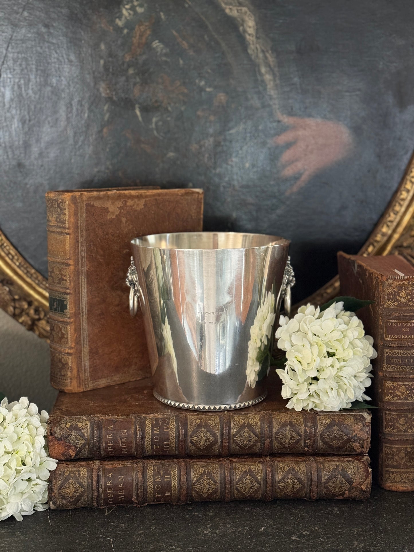 Vintage 20th c. French Silverplate Lion Head Champagne Bucket