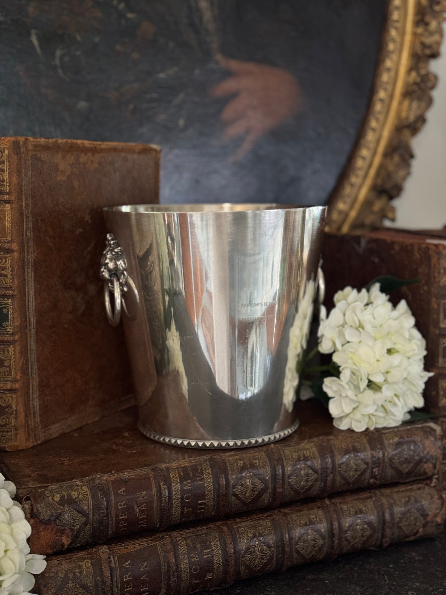 Vintage 20th c. French Silverplate Lion Head Champagne Bucket